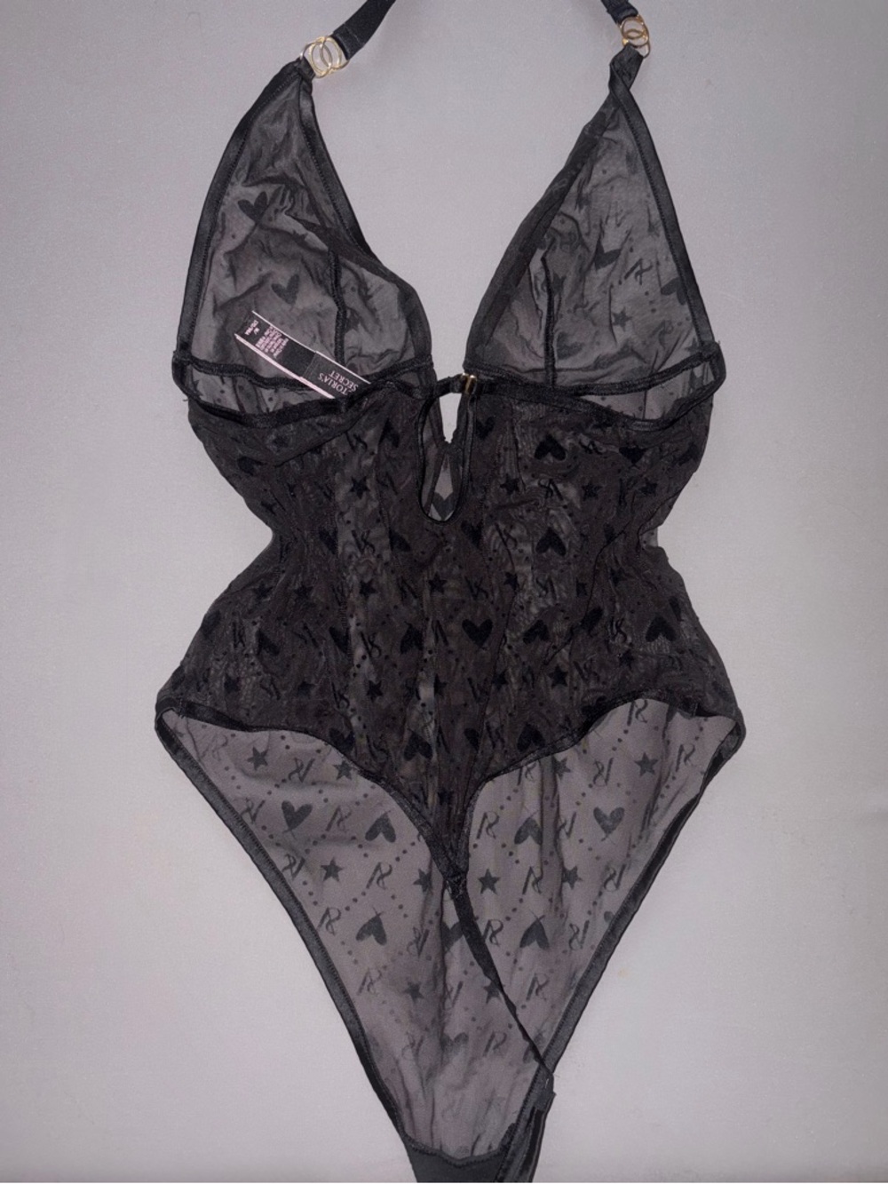 Victoria's Secret Black Sheer Heart & Star Lace Bodysuit
